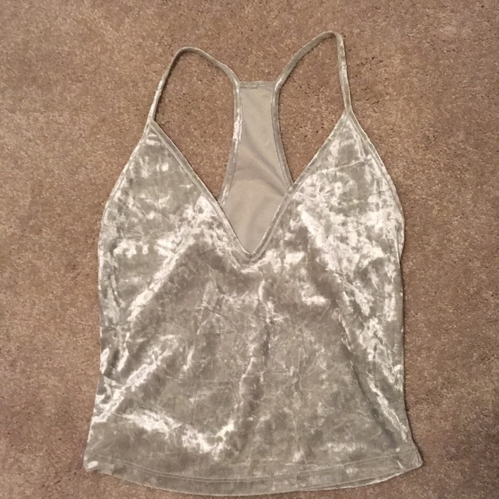 NWOT Silver Velour like racer back crop top